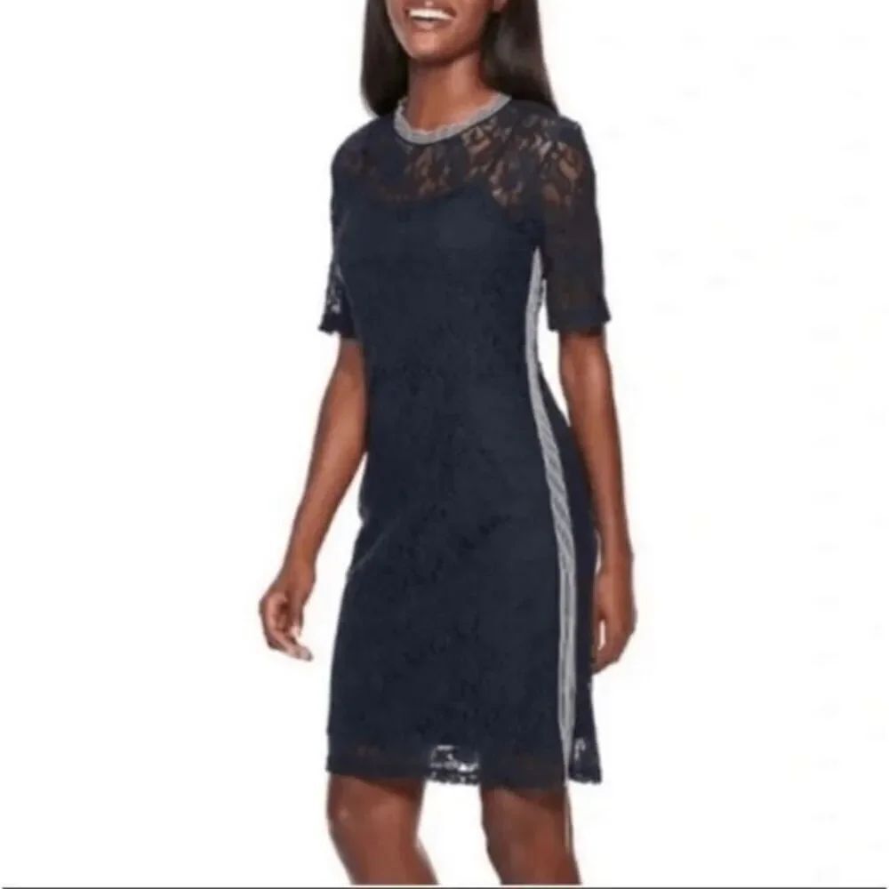 Hope & Harlow 2-Layer Lace Navy Blue Dress Women's Size 8